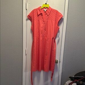 Vibrant Coral Tie-Waist Dress